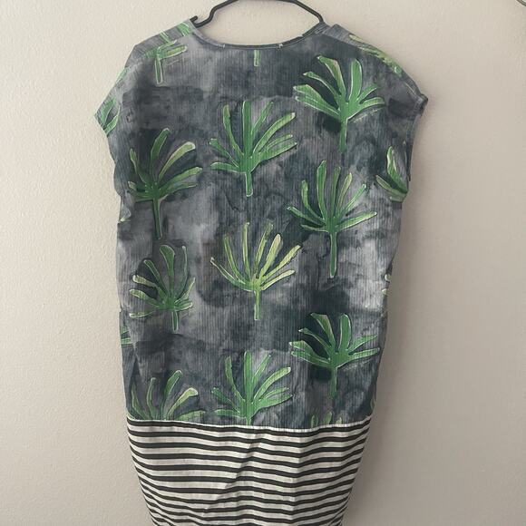 Virginia Johnson Dress Womens Size SMALL PETITE Blue Green Striped Cotton - Picture 6 of 7